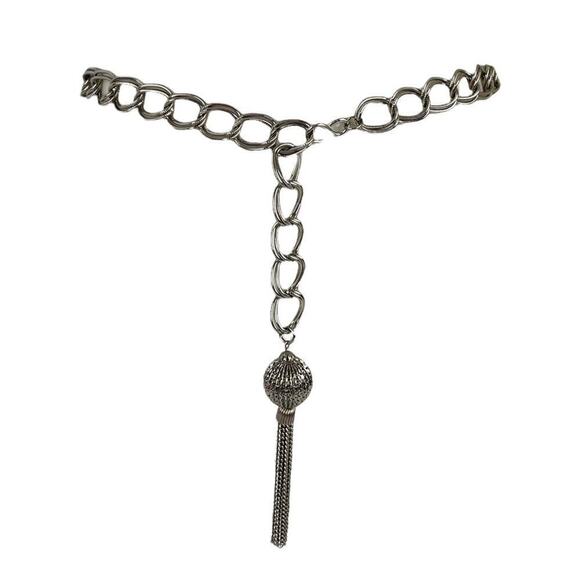 VTG Retro Silver Belt Metal Link Chain Belt Tassel Charm - Picture 9 of 15